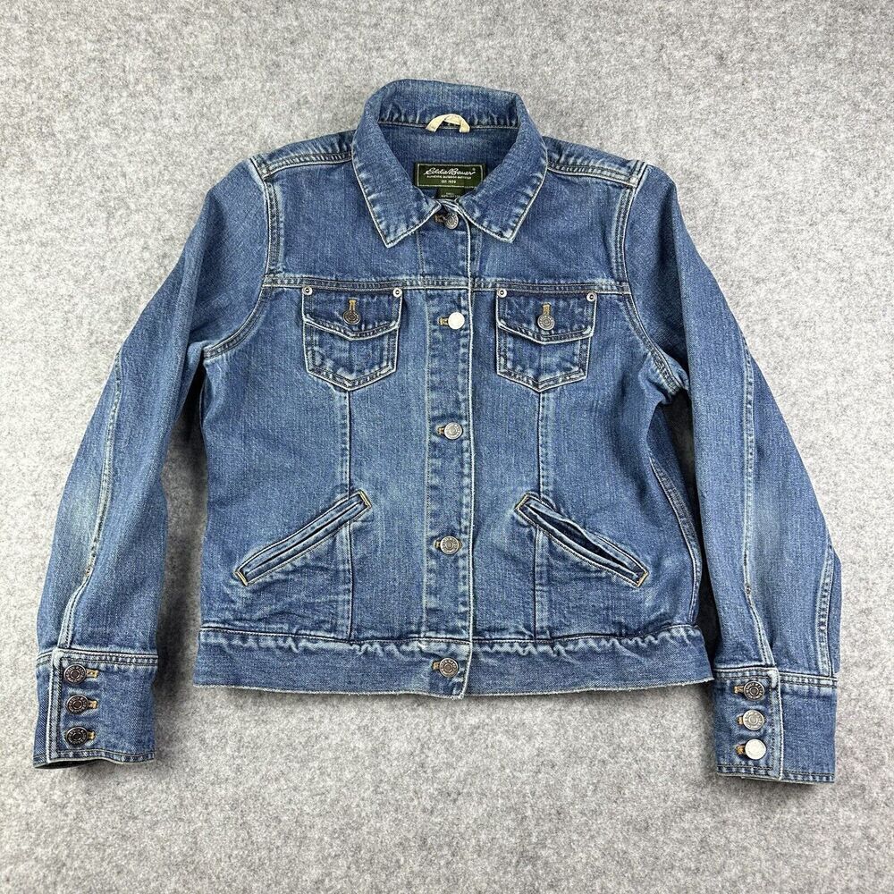 Eddie Bauer Trucker Jean Jacket Womens M Blue Medium Wash Classic Everyday Denim